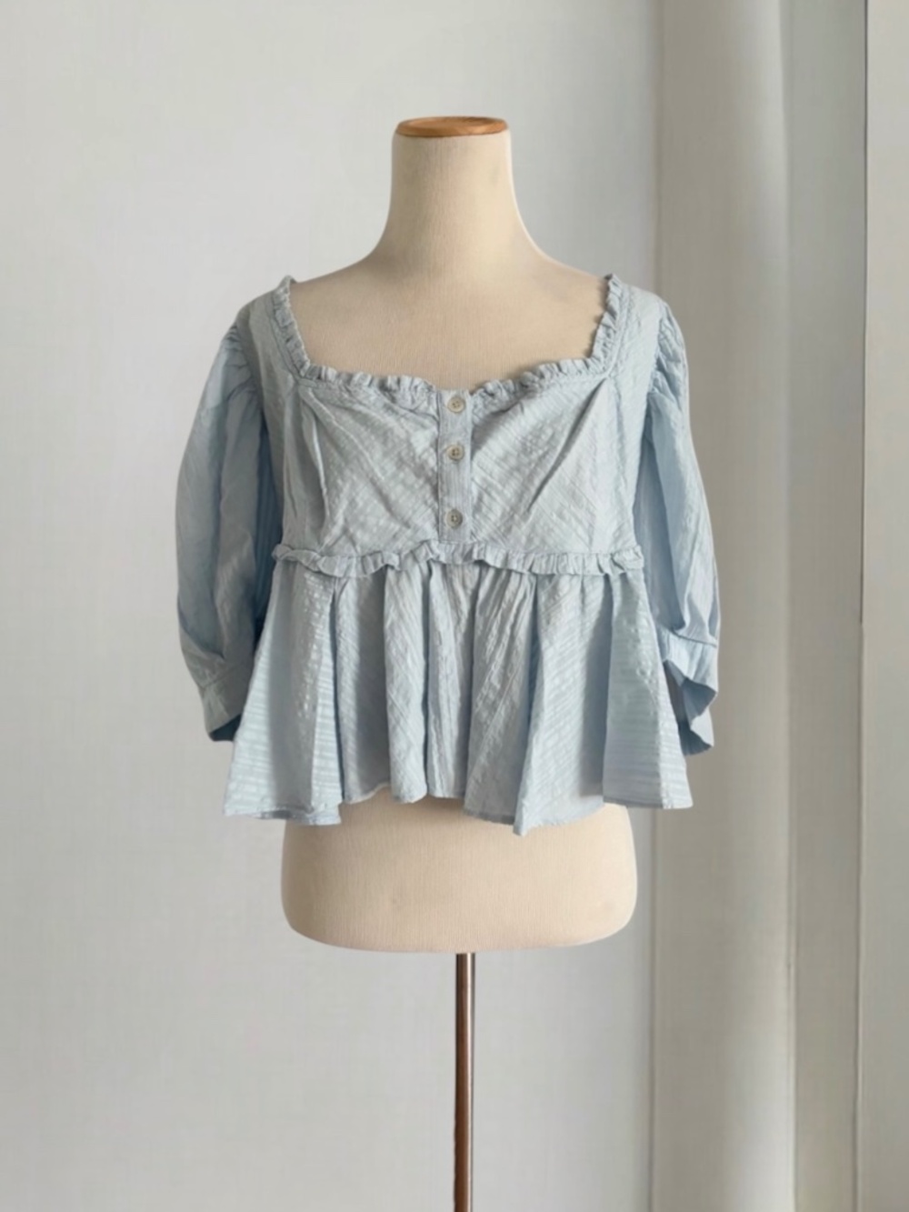 Free People Light Blue Leave It To Me Babydoll Top